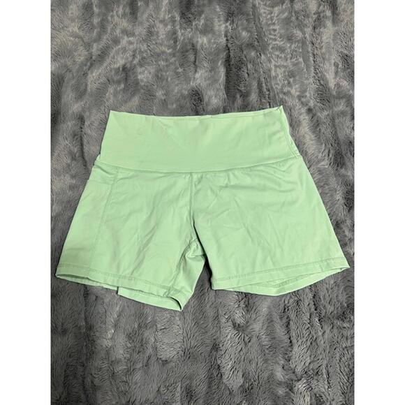 Pants - Green High-Waisted Biker Shorts with Side Pocket - Size S